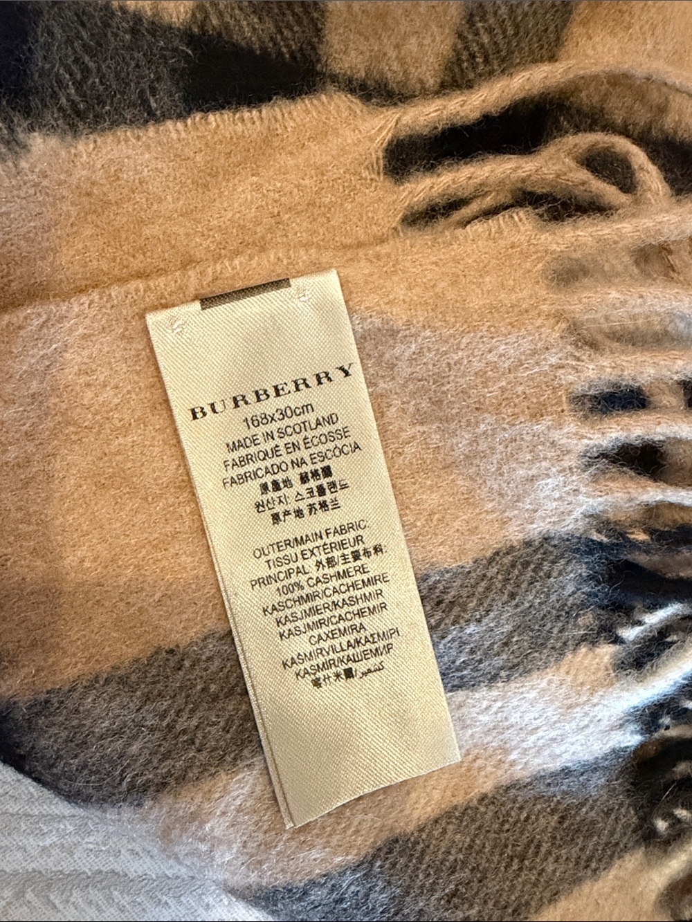 Burberry 100% Cashmere Nova Check Plaid Fringe Scarf Classic Beige 12” x 66” - Picture 4 of 6